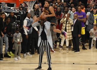 NBA All-Stars Defy Gravity in this years Slam Dunk Contest Aaron Gordon Dunking over Tacko Fall