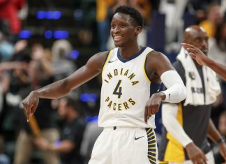 Victor Oladipo skies high for his first dunk of the season