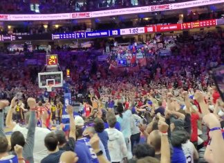 Bogdan Bogdanovic silences crowd with 3 point bomb. (courtside video)