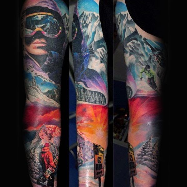 Full-Color Snowboard Arm Tattoo