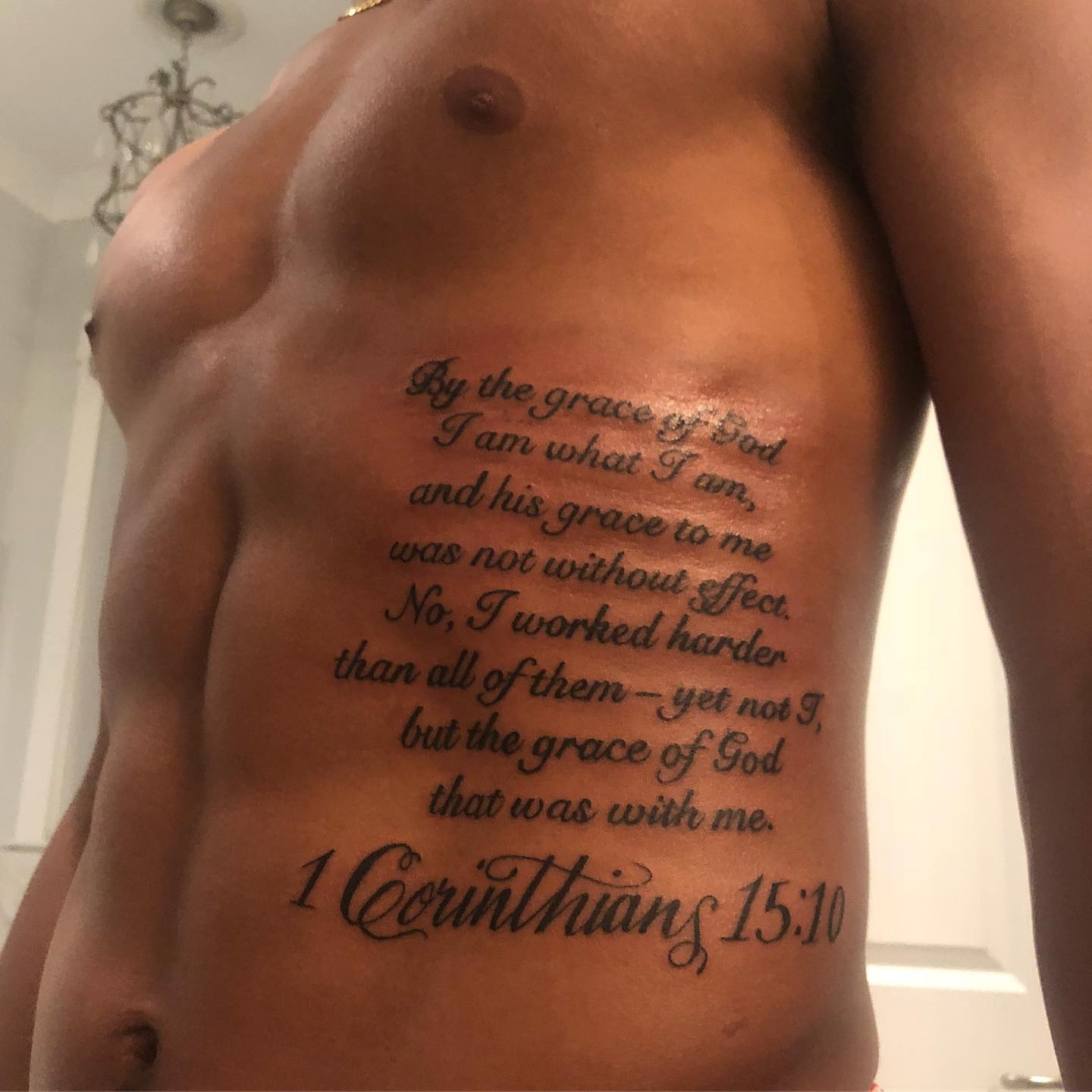Trae Young Scripture Chest Tattoo