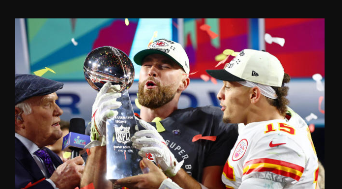 Mahomes vs. Kelce: A Super Bowl-sized Spat Over the Lombardi Trophy #ChiefsTrophyTussle Mahomes and Kelce Trophy Tussle